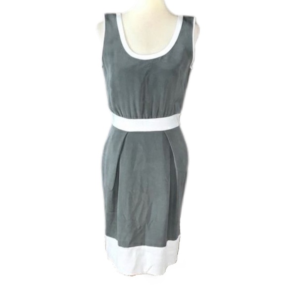Lafayette 148 Silk Gray & Cream Color-block Dress - Picture 1 of 7